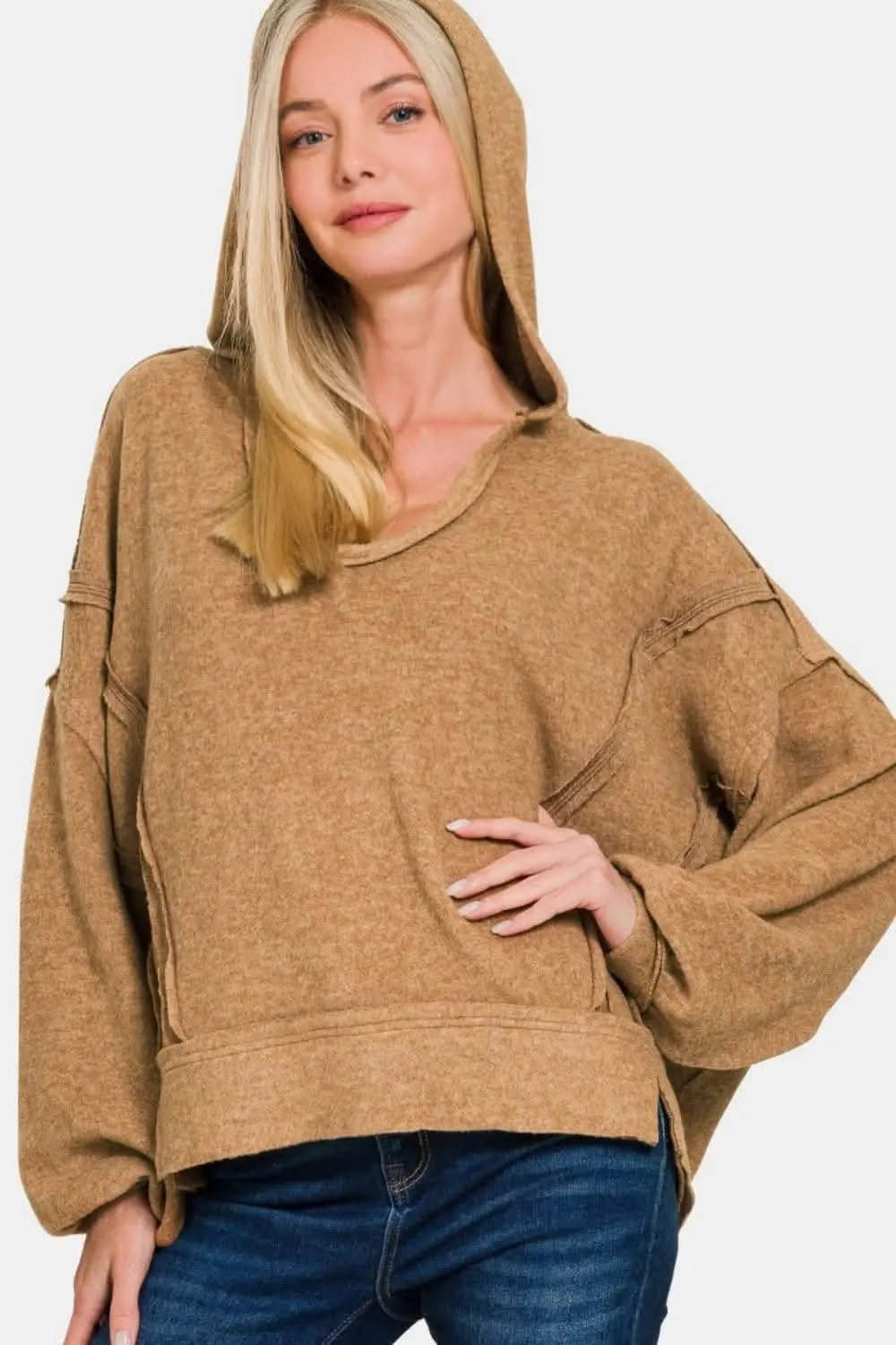 Zenana cozy brushed hacci hoodie - Love Salve
